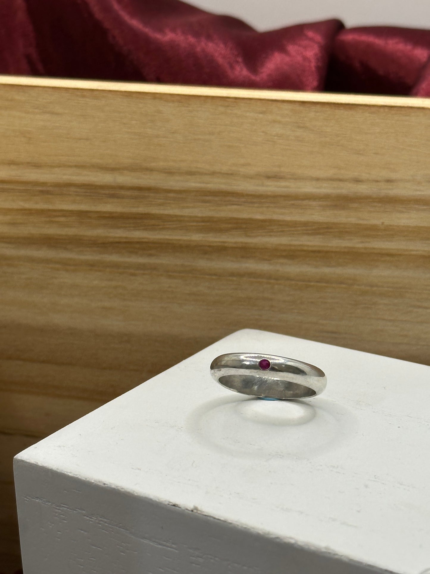 Sterling Silver Ring Flush Set Ruby