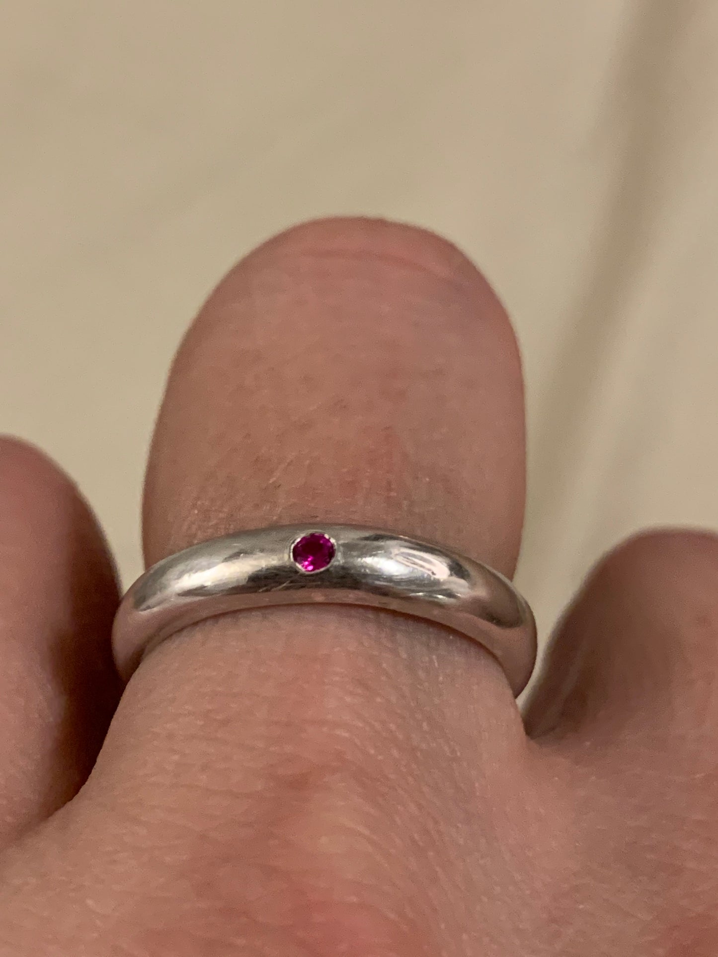 Sterling Silver Ring Flush Set Ruby