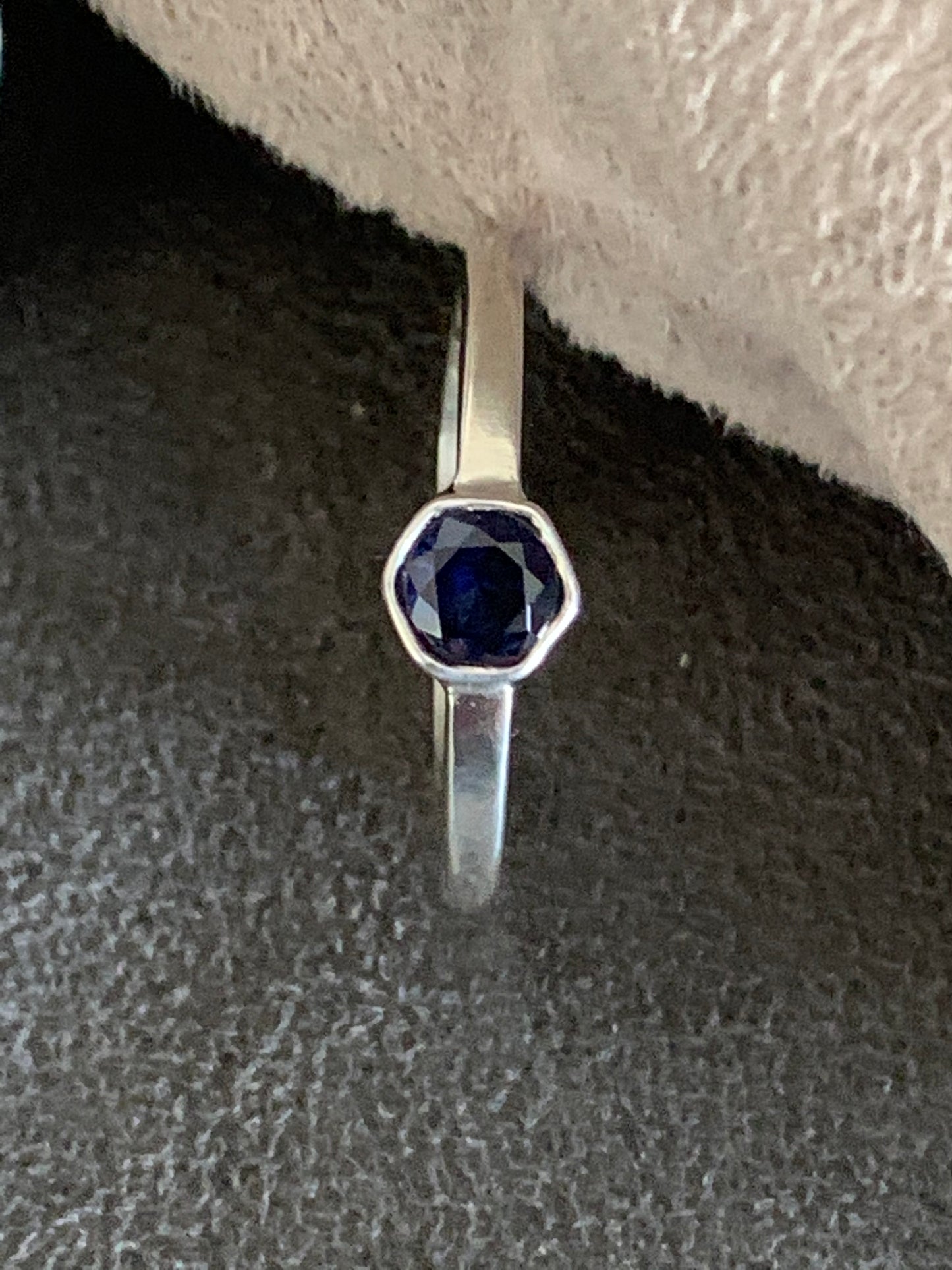 Sterling Silver Ring Hex Blue Sapphire
