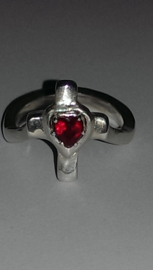 Cross With Heart Ruby Ring