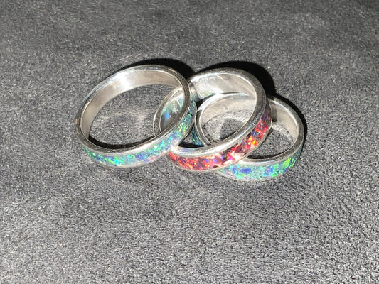 Sterling Silver Ring Fire Opal Inlay