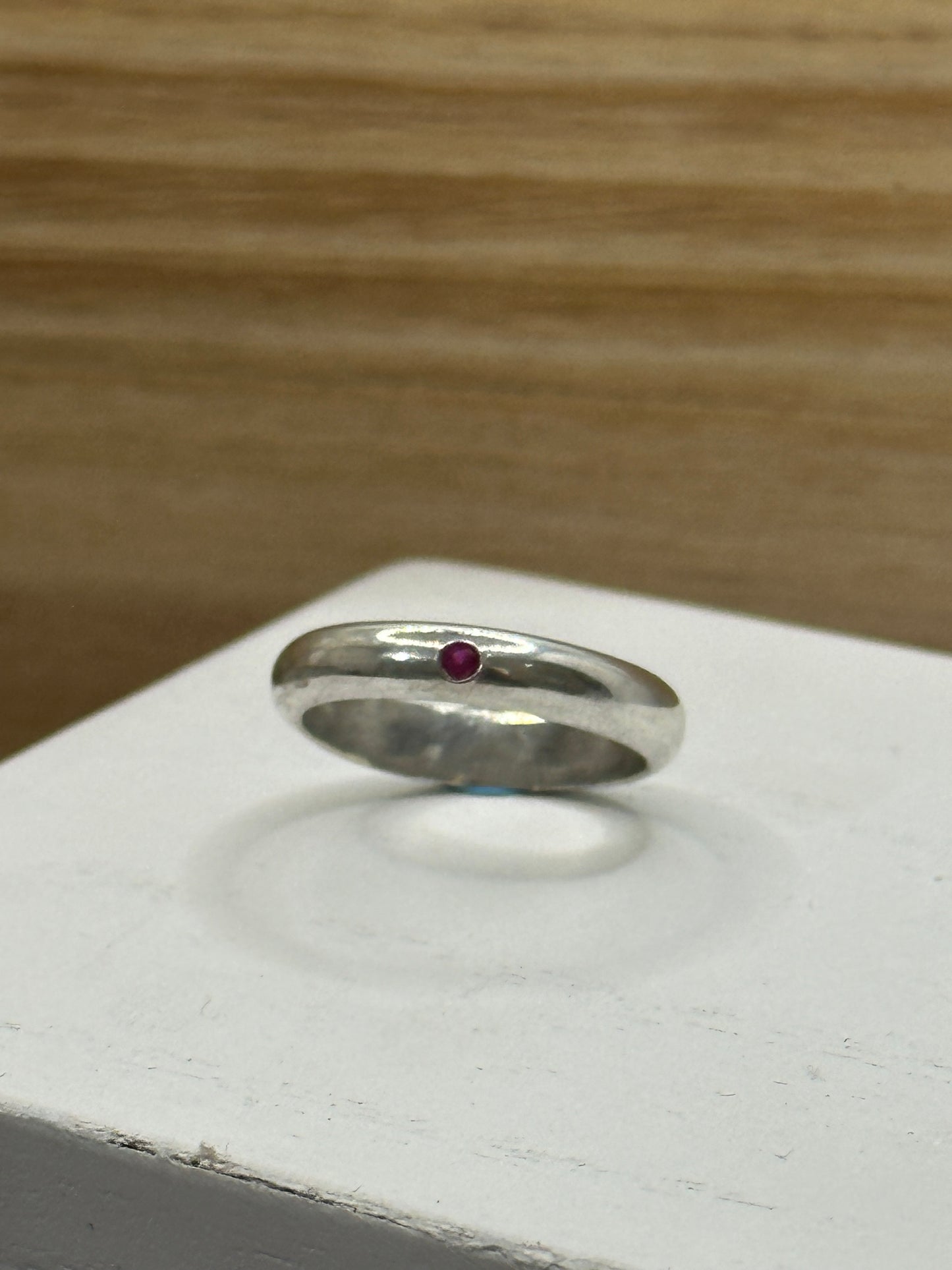 Sterling Silver Ring Flush Set Ruby