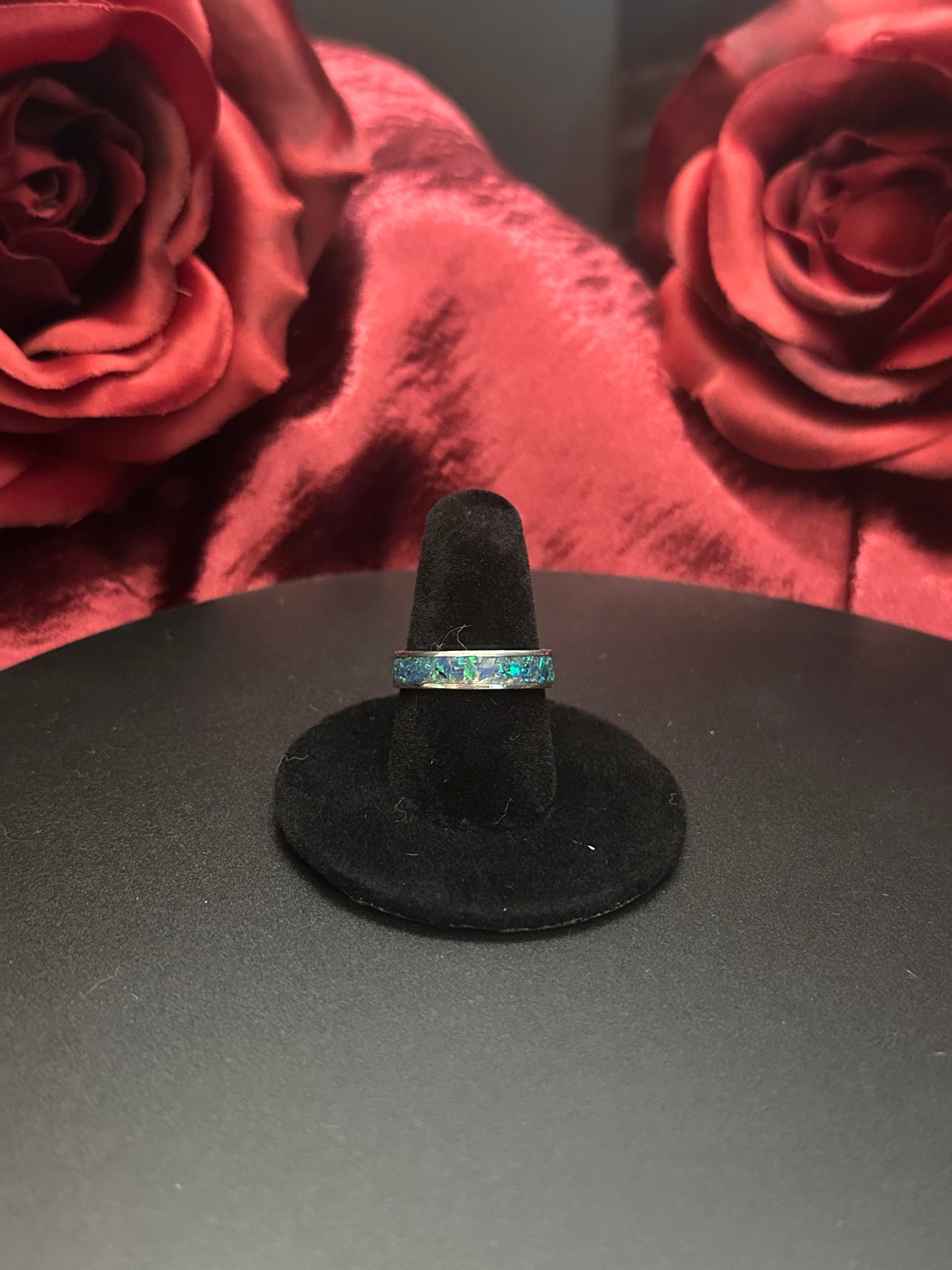 Sterling Silver Ring Fire Opal Inlay