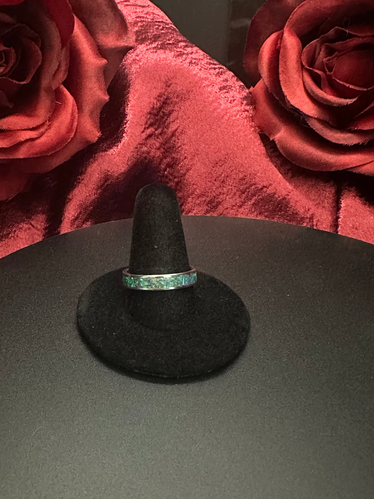 Sterling Silver Ring Fire Opal Inlay