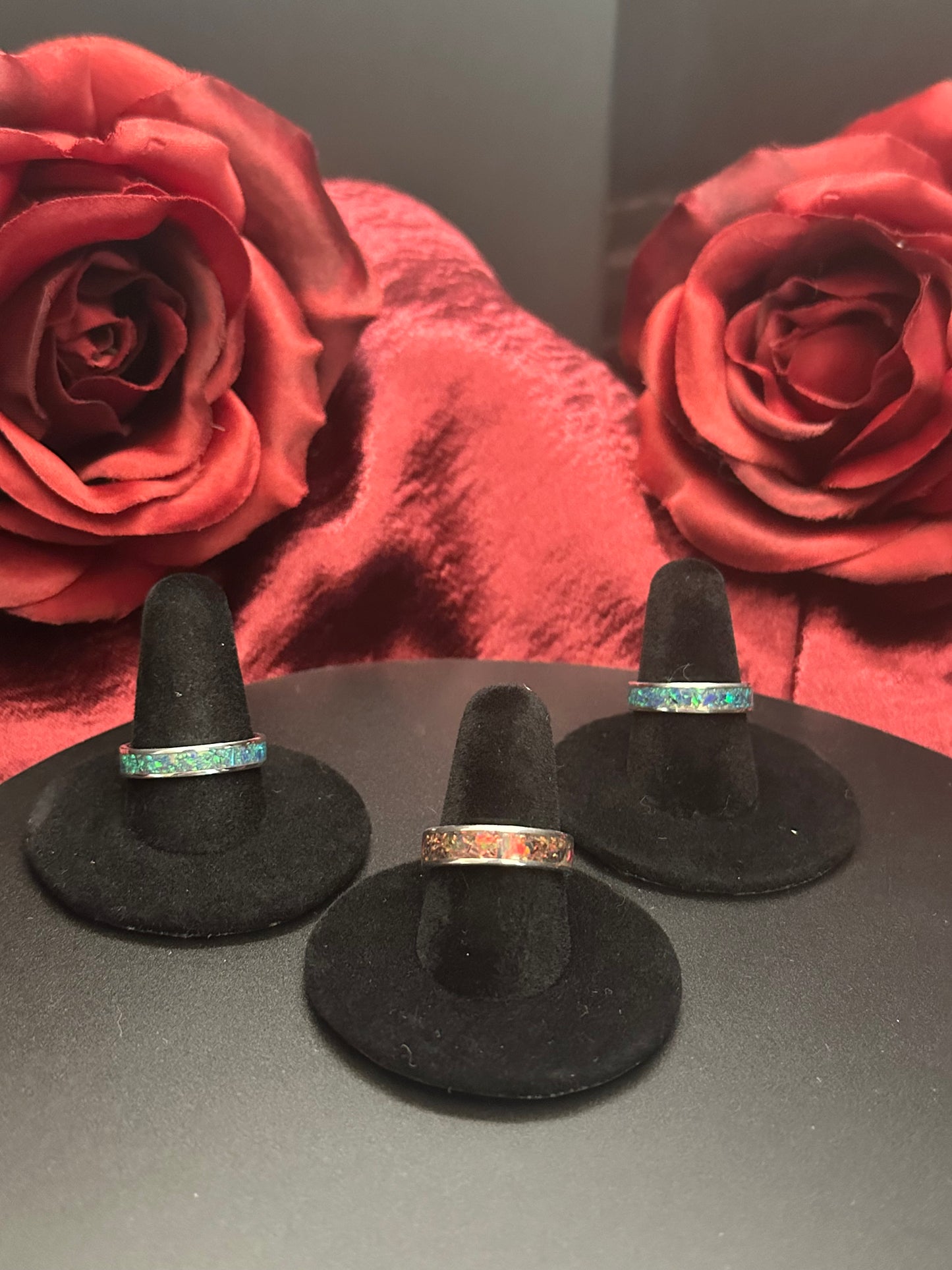 Sterling Silver Ring Fire Opal Inlay