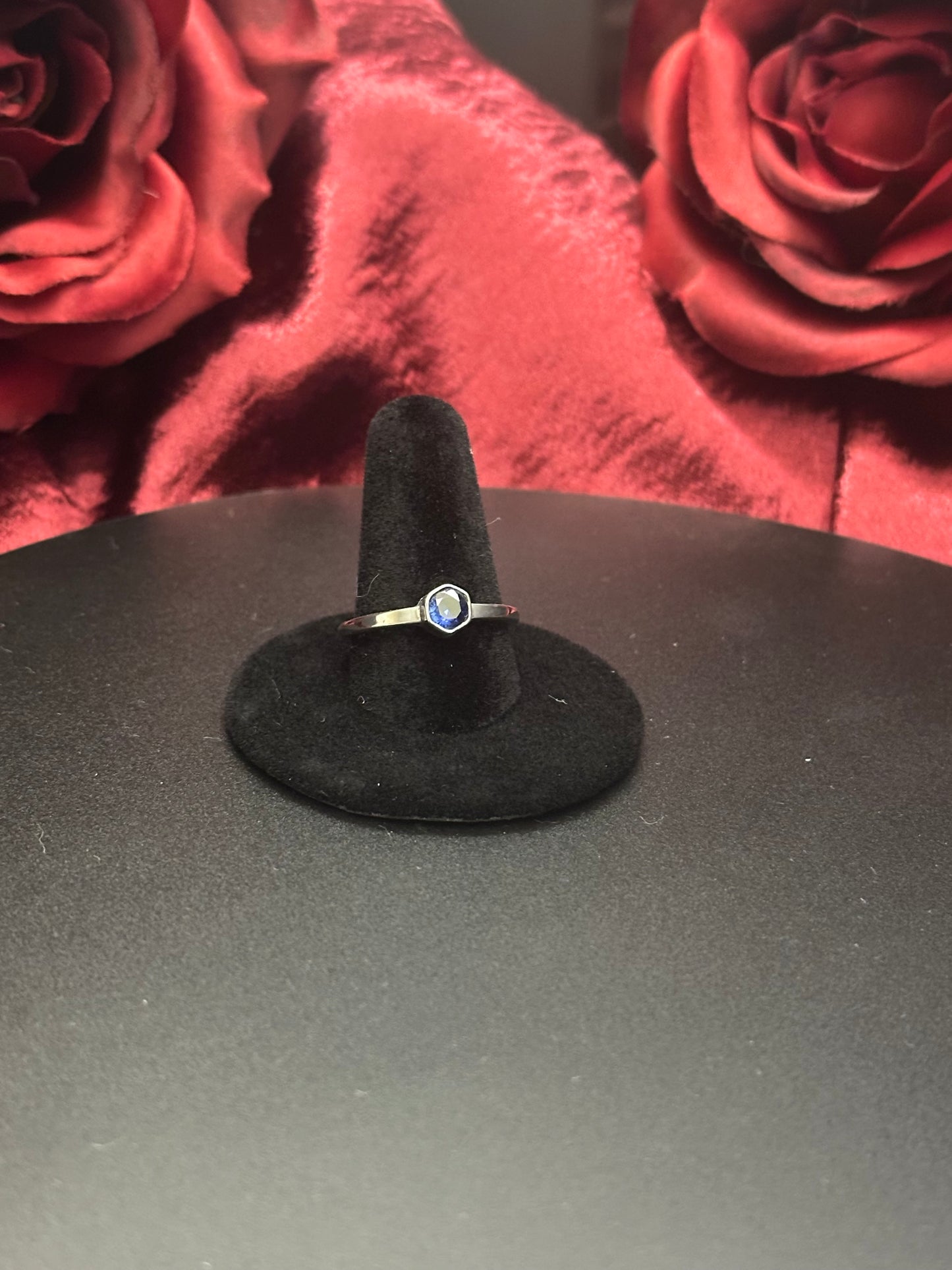 Sterling Silver Ring Hex Blue Sapphire