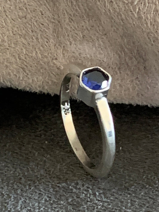 Sterling Silver Ring Hex Blue Sapphire